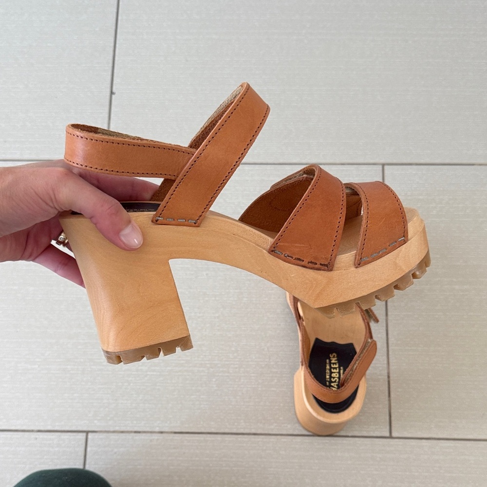 Swedish Hasbeens Tan Leather Platforms